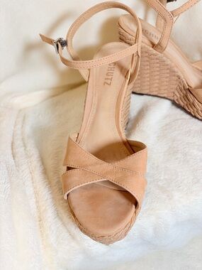 SCHUTZ Nude Tan Wedge Espadrille Sandals with Ankle Strap